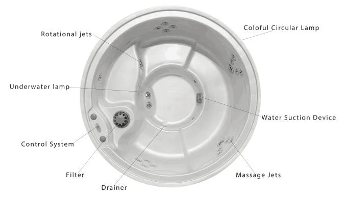 Round Shape Hot Tub Spa with 22 Massage and Air Bubble Jets and 3 KW Heater for 6 Persons