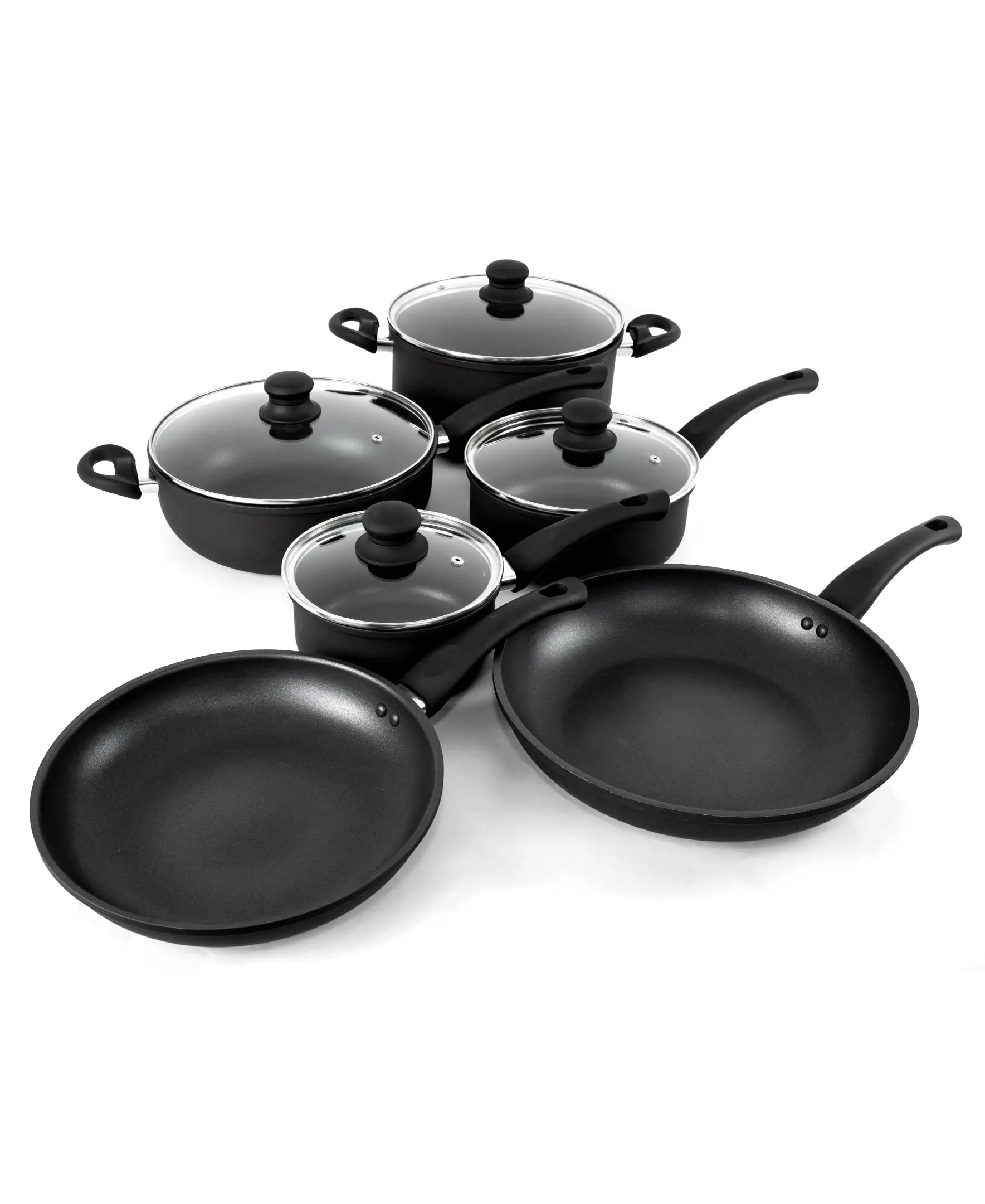 Hell's Kitchen 10 Piece Nonstick Cookware Set Induction Ready Pots and Pans Glass Steam Vent Lids