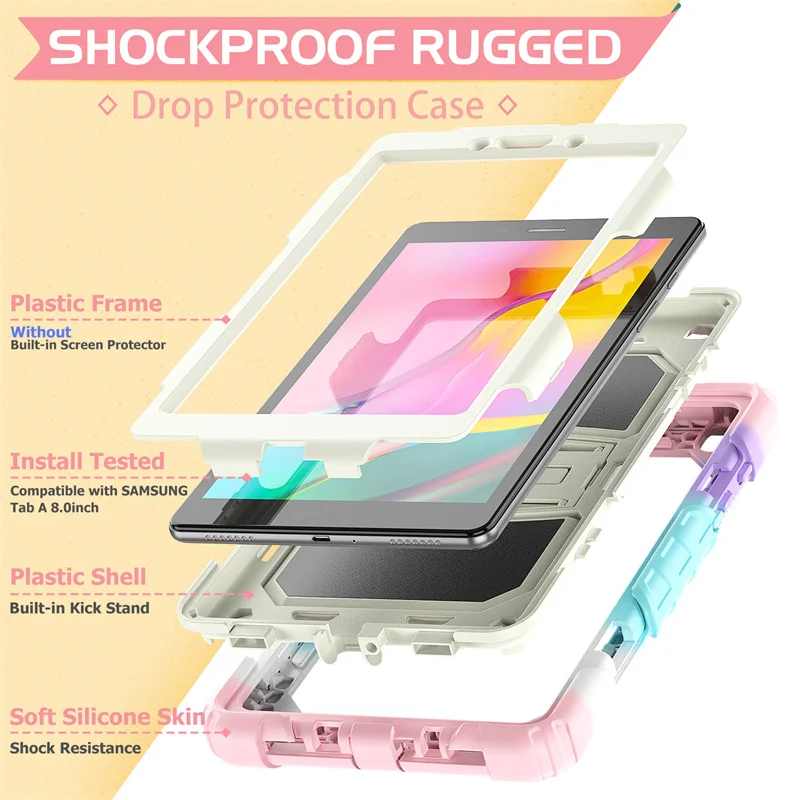 Tablet Case For Samsung Galaxy Tab A 8.0 2019 Rainbow Silicone Tablet Case Shockproof Kickstand Cover