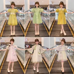Girls' 2023 Dress Summer Children's Chiffon Polka Dot Girls' Fashionable Summer  Dress