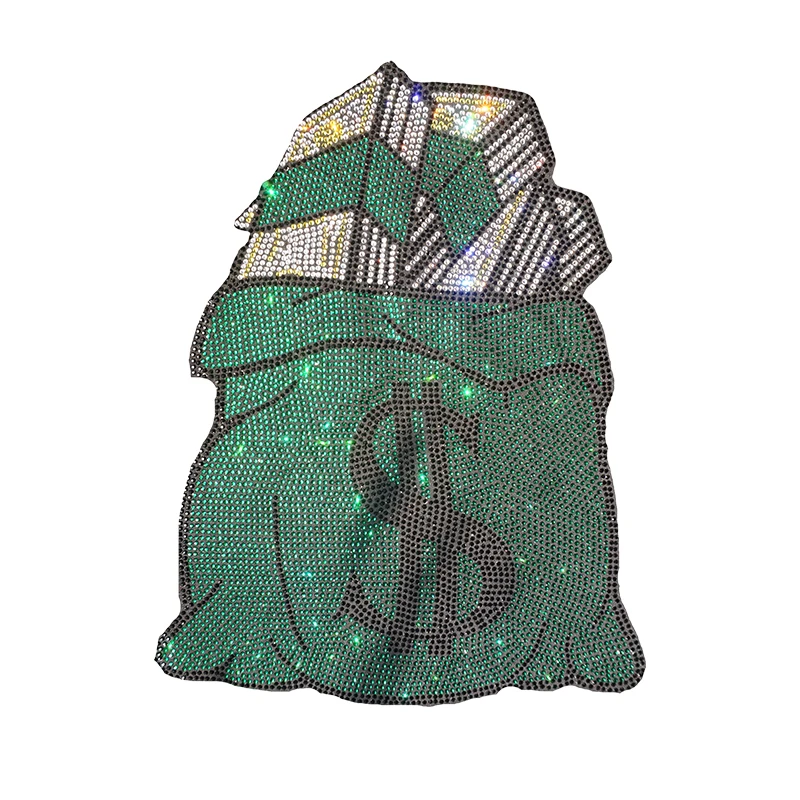 Red Bag Dollar Rhinestone Design heat transfer bling patch iron on rhinestone t shirt printing