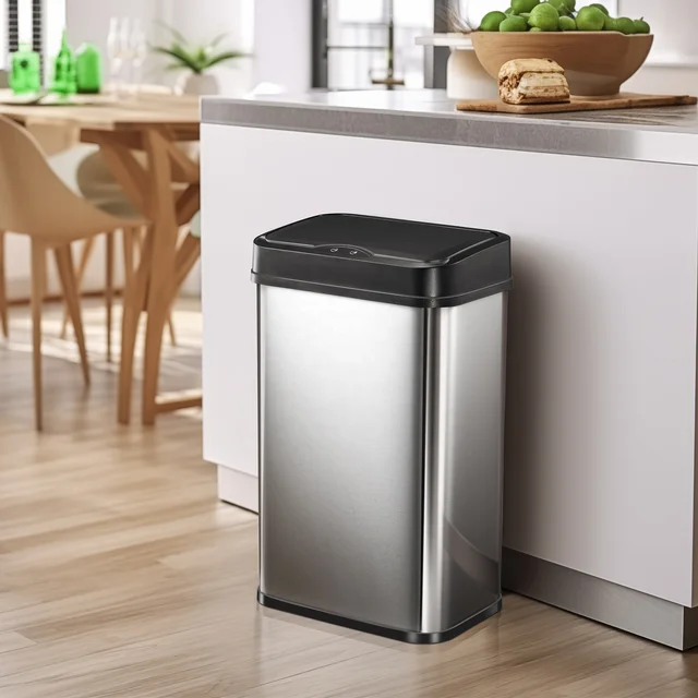 J&L OEM 2024 Custom 50L Automatic 13 Gallon Sensor Recycle Cans Stainless Steel Kitchen Smart Dustbin Garbage Waste Trash Bins