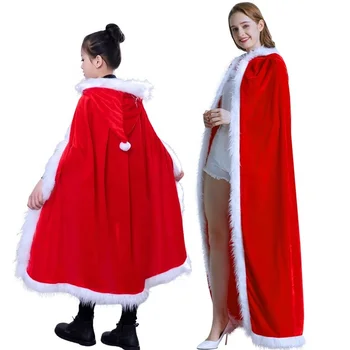 2021 Christmas Plush Red Cloak Custom Women Girl Print Pattern Cosplay Party Cape Velvet Red Shawls Hooded Cloak