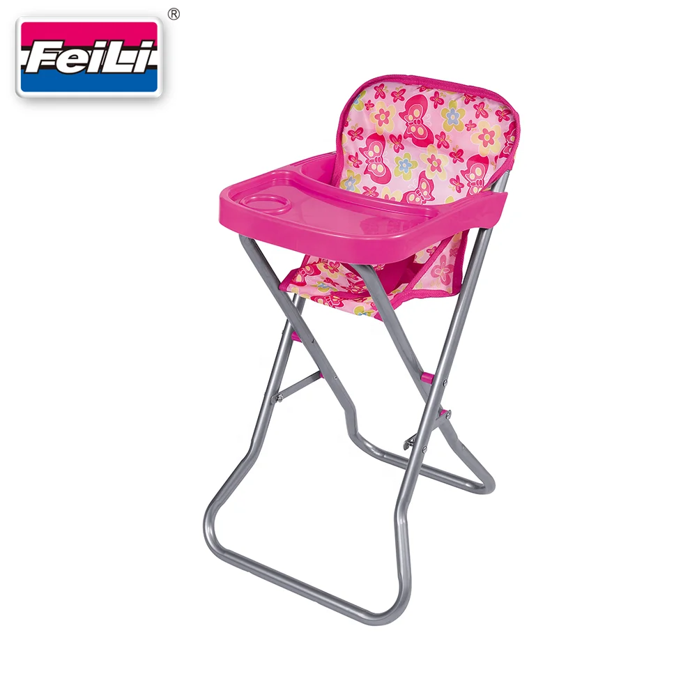Fei Li toys  pink printed design Baby doll highchair with Removable Tray doll accessories children toys