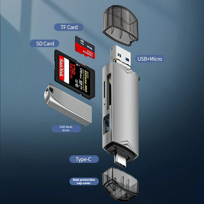 USB six-in-one card reader TypeC3.0 high speed OTG card reader aluminum alloy mobile phone computer tablet card reader_1