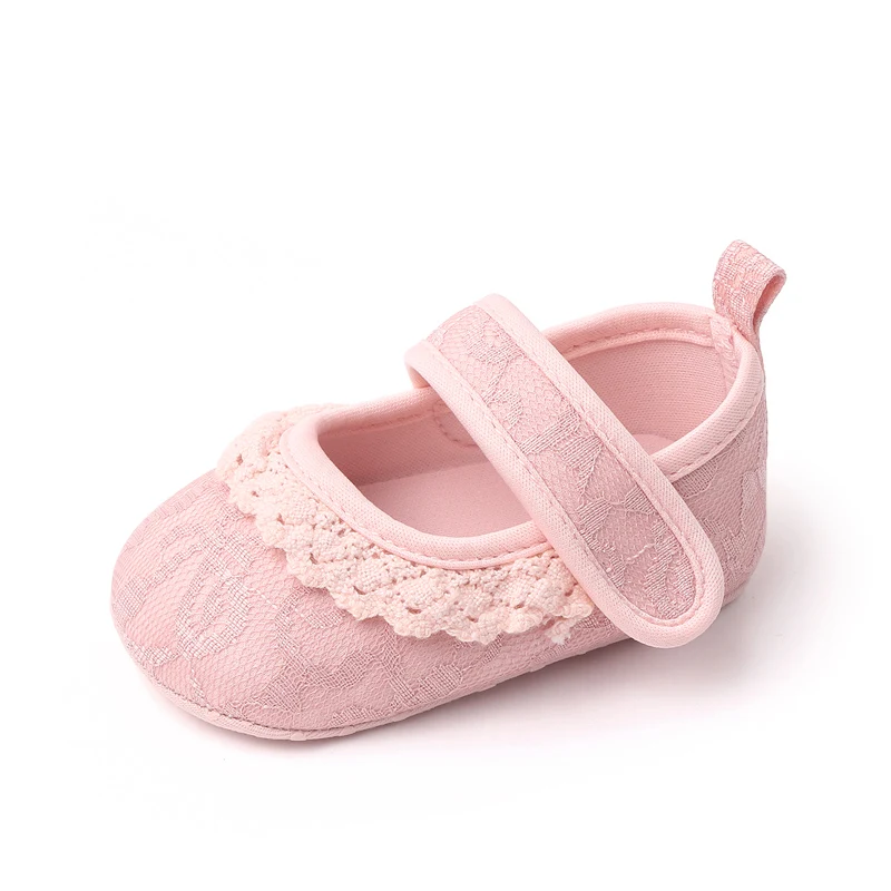 Baby Girls Solid Color Embroidered Lace Edge Soft Soled Comfortable Infants Princess Step Shoes manufacture