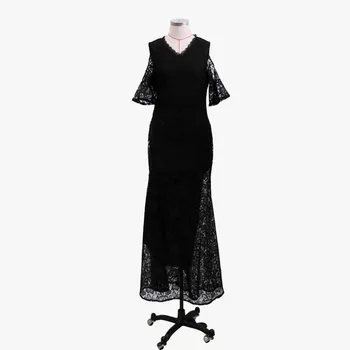 Classic Black Lace Full Length Elegant Evening Party Gowns Ladies Slim Wedding Party Mother of The Bride Robes Vestidos De Noche