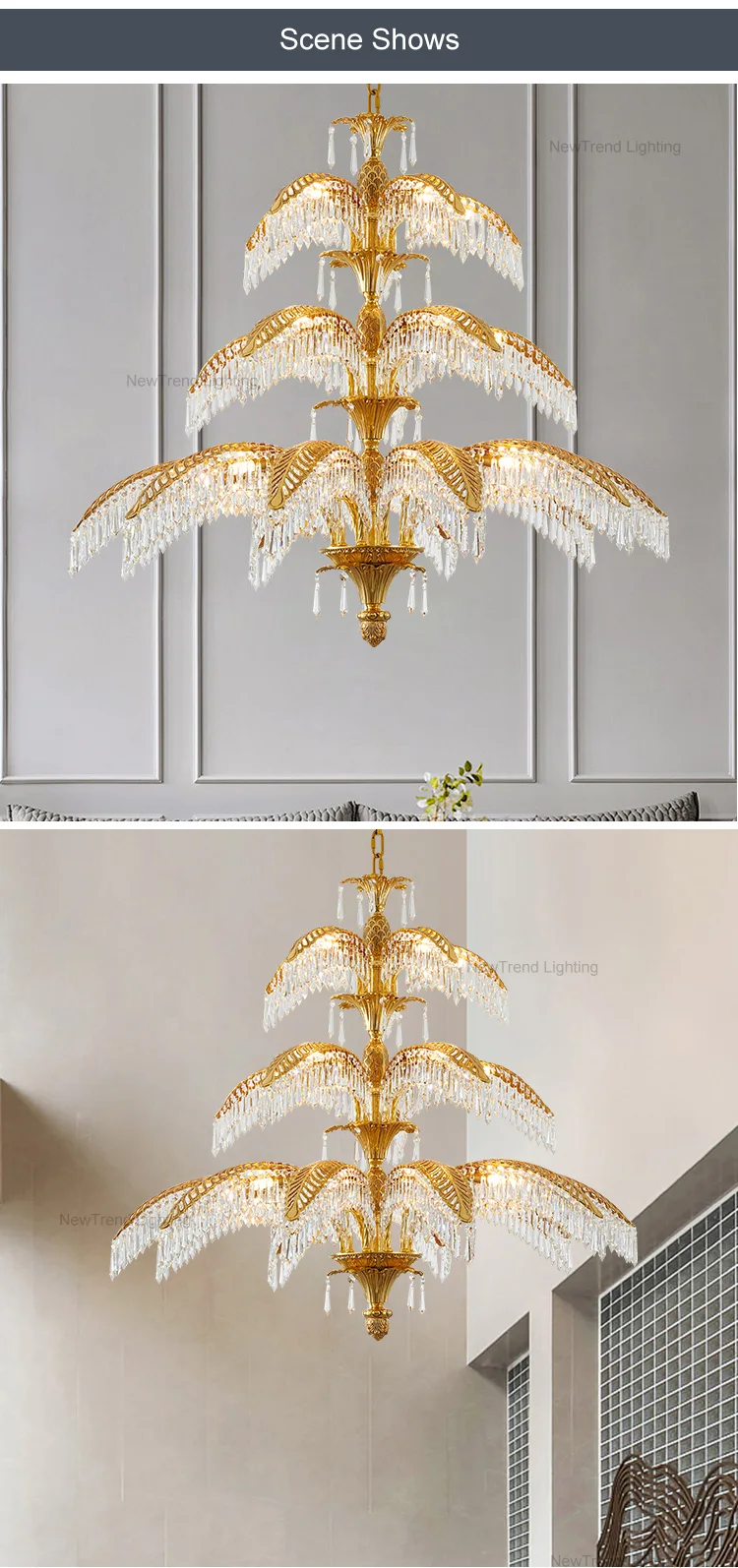 CPL-148 New Product Hotel Lobby Villa Restaurant Indoor Decoration Custom LED Retro Brass Crystal Chandelier details