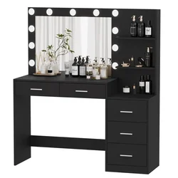 Modern beautiful makeup dressing table with LED lighted mirror and 5 drawers Luxury style wooden vanity table with mirror