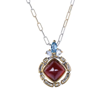 925 Silver & Gold Plated Light Luxury Natural Garnet Set Pendant Brooch-Dual Purpose Pendants or Charms