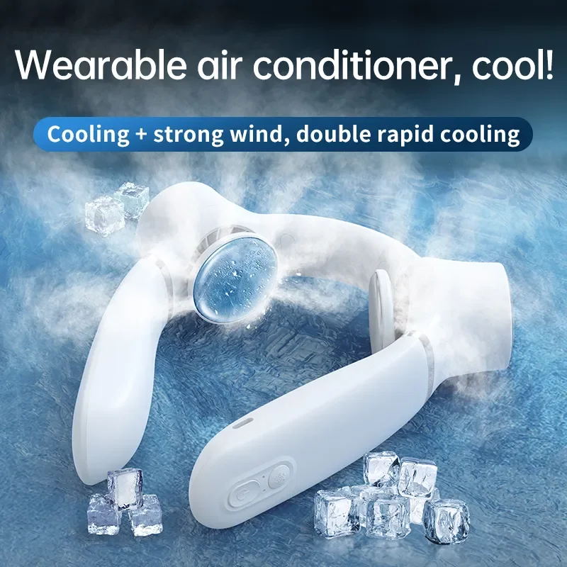 2023 New Arrival Semiconductor Refrigeration 360 Cooling Rechargeable Hands Free Leafless Wearable Hanging Portable Neck Fan