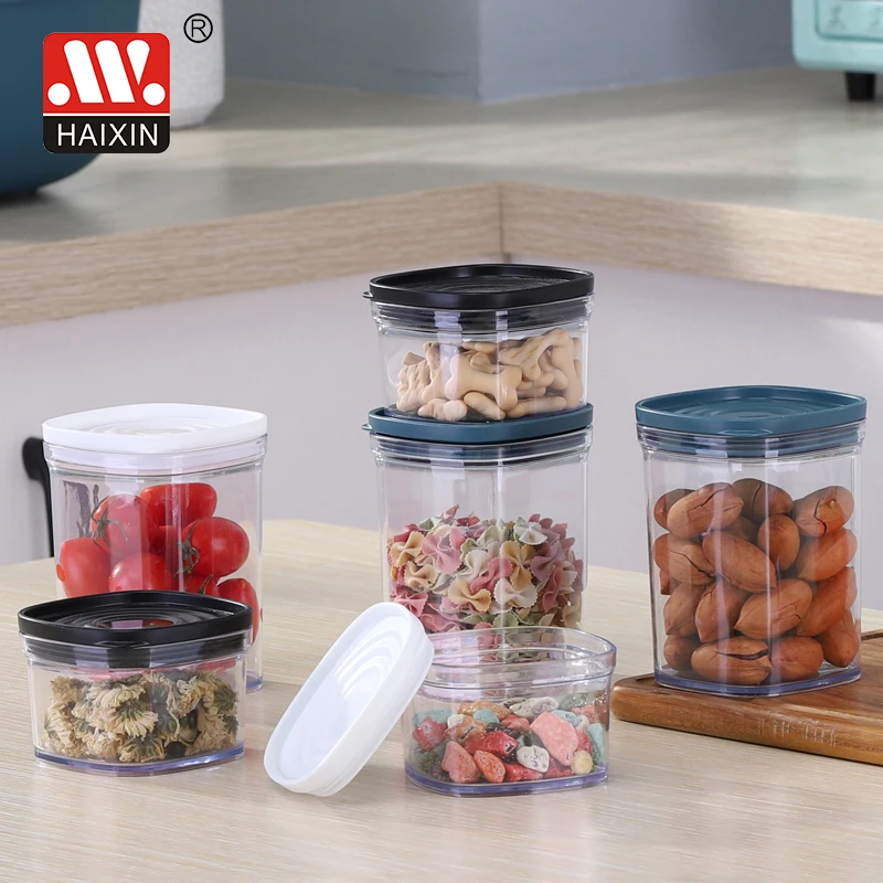 220ml Plastic As Acrylic Clear Square Vacuum Storage Container with Lid Food Jar