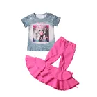 Girls Summer Children's Boutique Baby Girls Clothing Set Pink Denim Kids Bell Bottom Sets For Infant