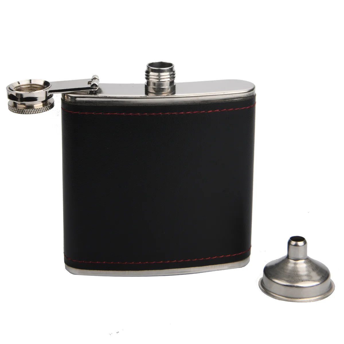 LJJZH435 Wholesale  Leather Wrapped Wine Flask Custom logo 6 oz Stainless Steel Hip Flask set  With funnel