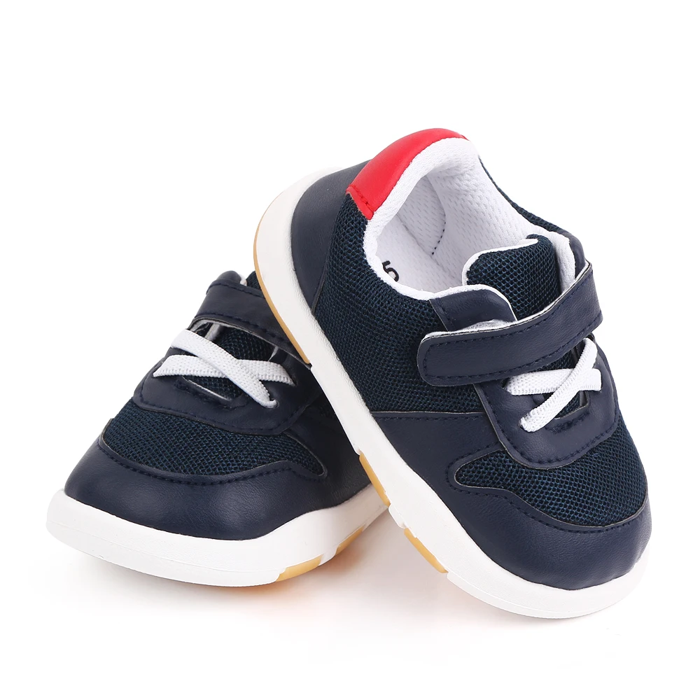 Spring and Autumn New PU Leather Match Color Mesh Breathable Children's Casual Toddler Shoes factory