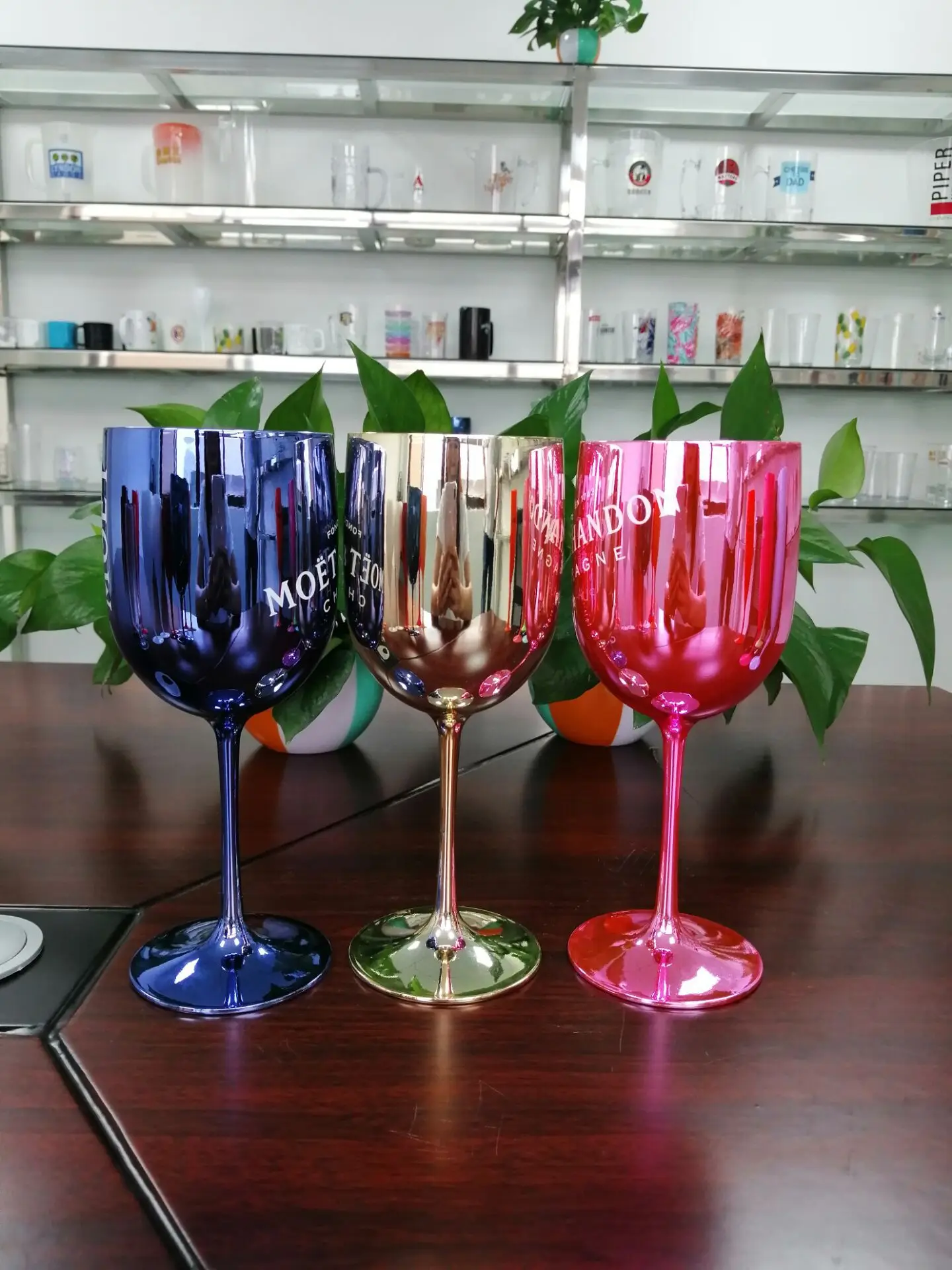 Shiny Ice Imperial Champagne Pink Rose Acrylic Goblets Glasses Flutes