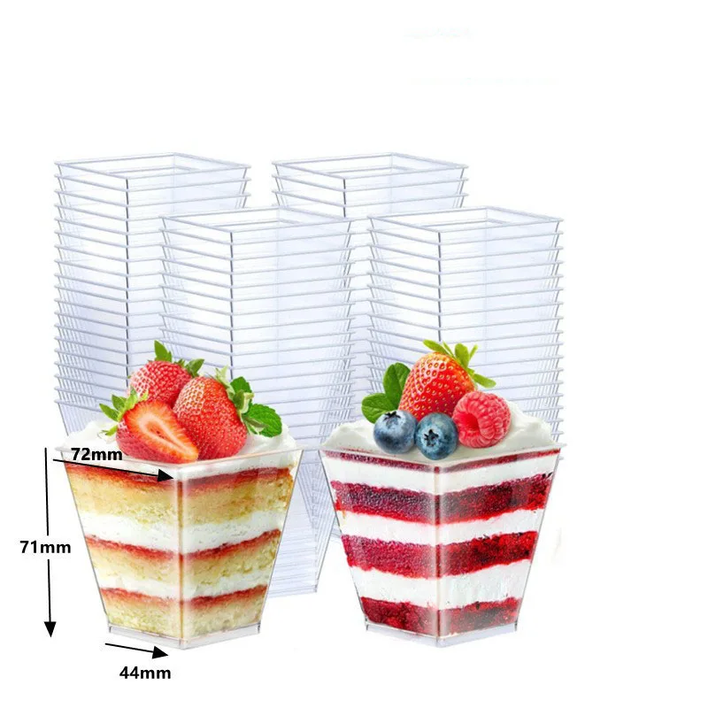 Disposable Plastic Ps Dessert Cup With Lid 2 3 4 5oz Mini Square