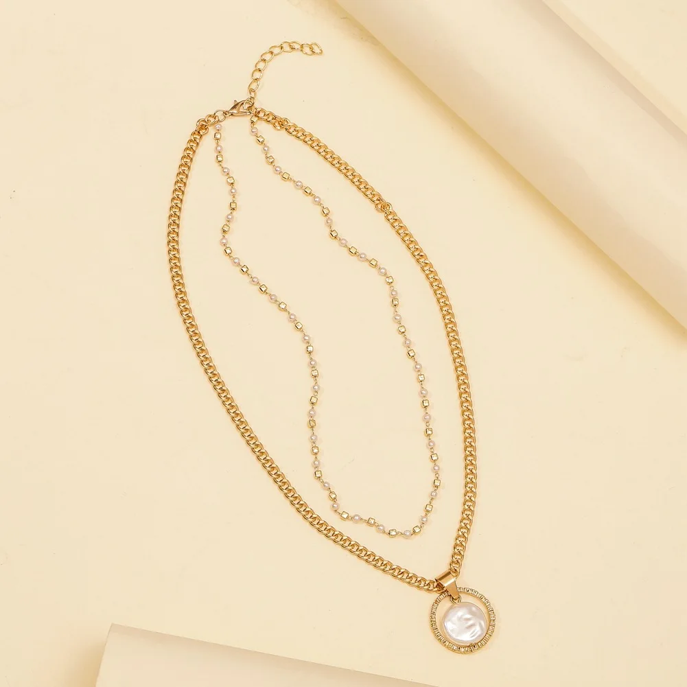 Luxury baroque irregular pearl pendant necklace double clavicle chain women  accessories alloy jewelry wholesale