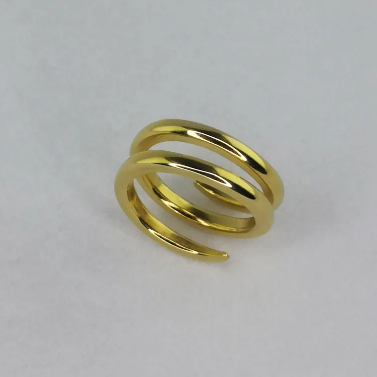 Latest High Quality 18K Gold Plated Stainless Steel Jewelry Double Pointed Two Laps Rings R214087