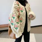 Hand Knitted Embroidery Flowers Thick Plus Size Chunky Cropped Cardigan Women Sweater
