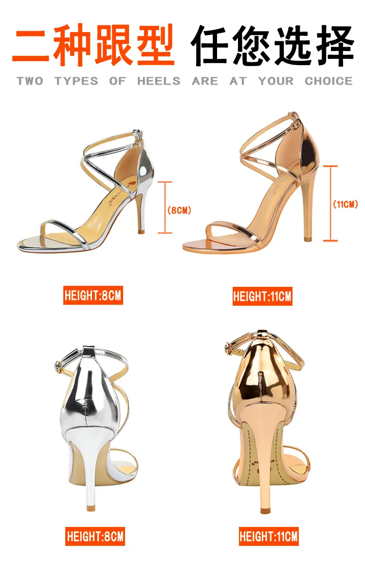 34-40 Fashionable and sexy nightclub sandals Summer slim heels and ultra-high heels Hollow cross strap sandals