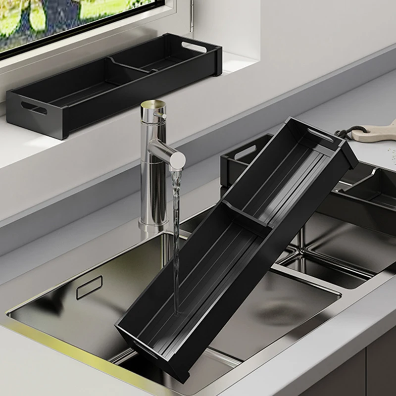 Household Cabinet Built-in Aluminum Utensil Storage Tray Kitchen Drawer Divider Cutlery Storage Box