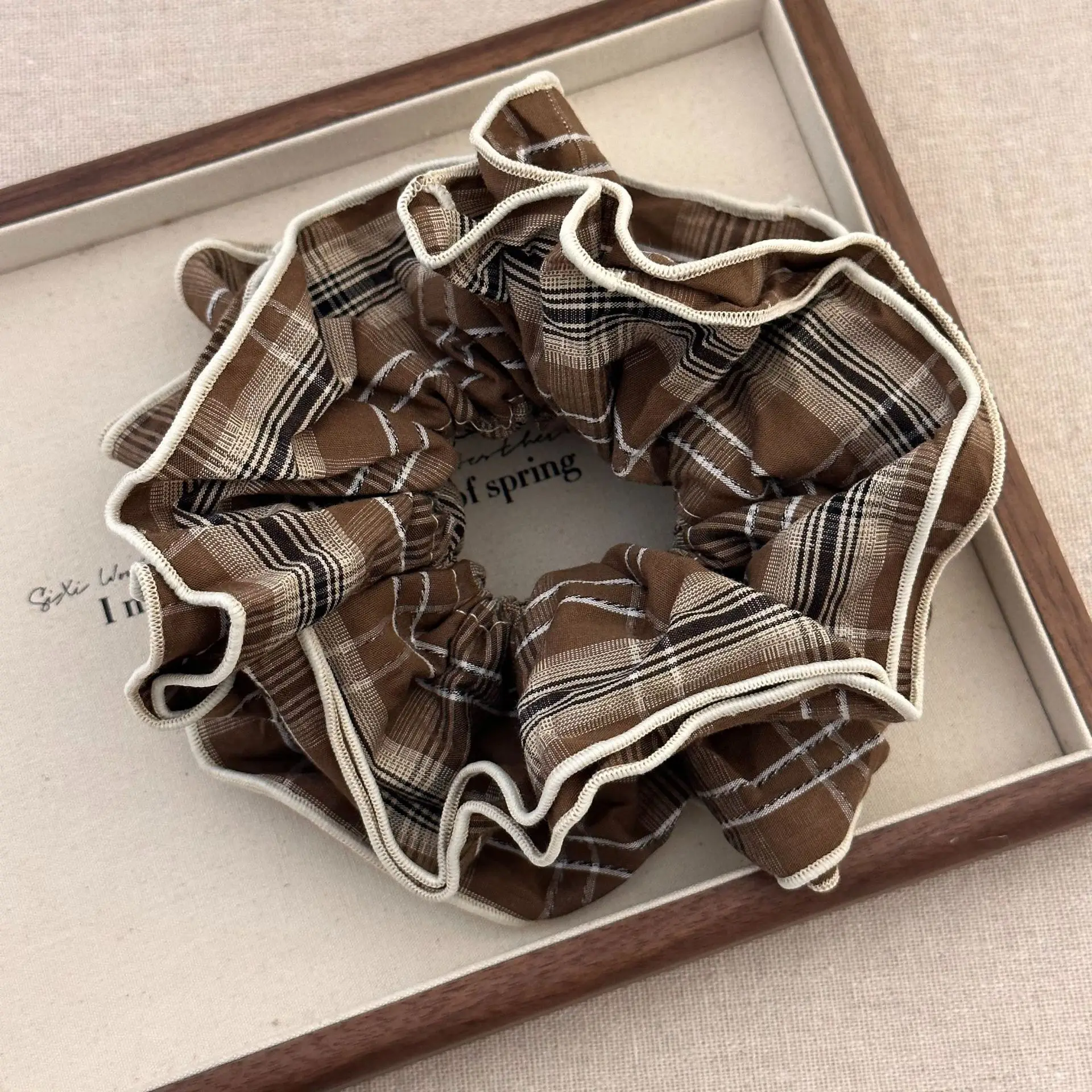 Korean Hair Rope Women Girls Hair Accessories Elastic Hair Band Plaid Retro French Lace Plaid Scrunchies