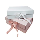 Gift Foldable Wholesale Luxury A5 Elegant Custom Logo Big Large Ribbon Bridesmaid Foldable Rigid Pink Gift Box With Ribbon
