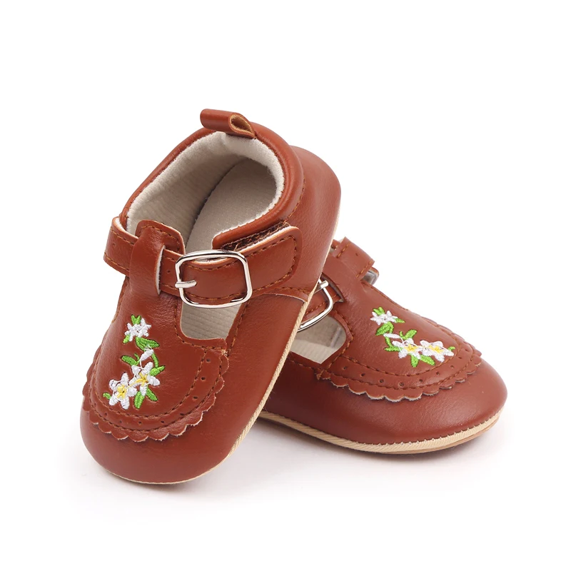 Beautiful Flower Embroidery Soft PU Leather Spring Autumn Baby Toddler Girl Shoes manufacture