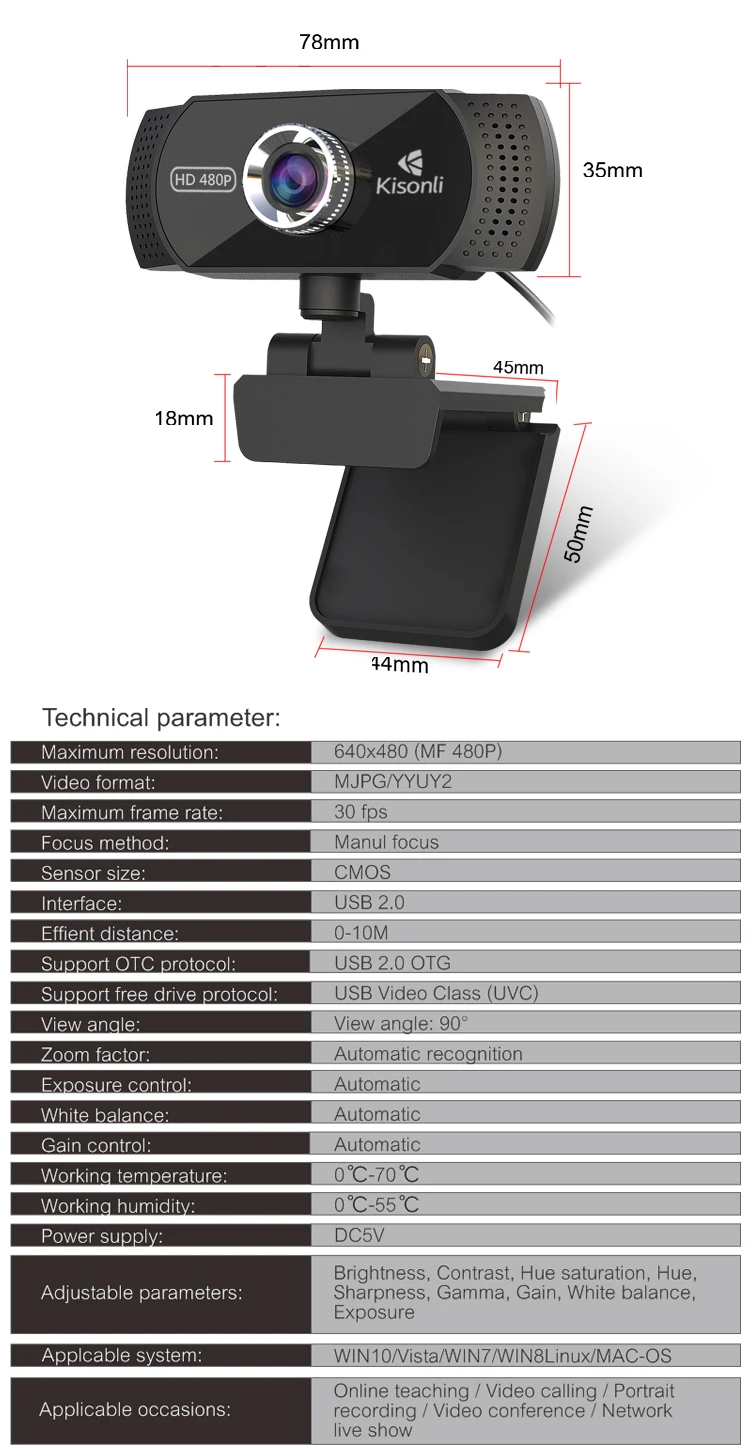 Tianli — webcam flexible usb 480p, avec microphone, nouvelle collection
