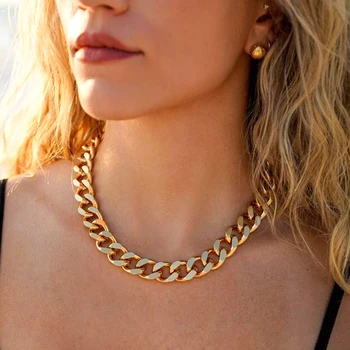 MICCI Wholesale Custom Women's Jewelry 18k Gold Plated Stainless Steel 11mm Thick Chunky Miami Cuban Link Chain Choker Necklace