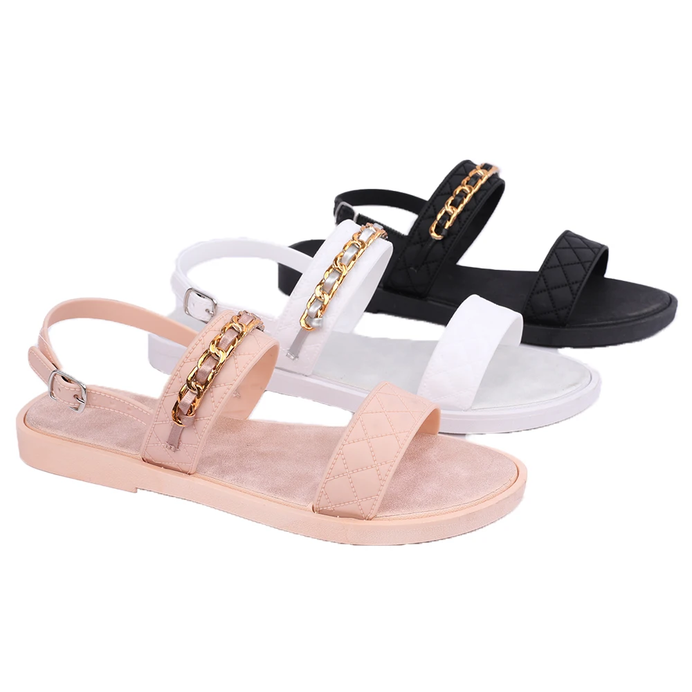 Adorable buckle chain sandals women famous brands PVC PU soft insole wholesale women's summer sandal  outdoor designer slippers