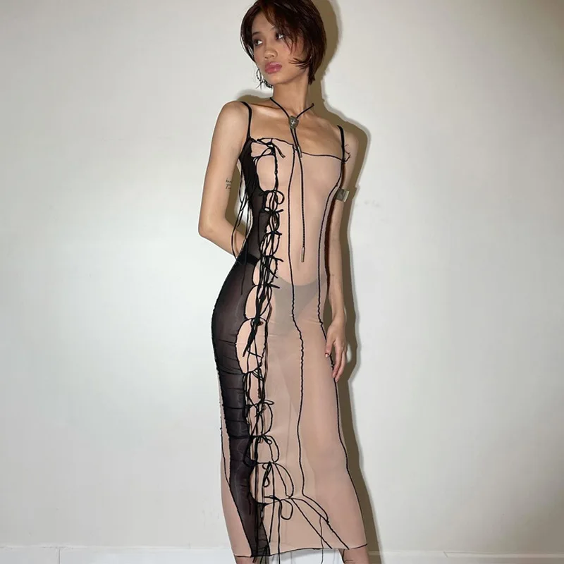 Hot Sale Sexy Nude Mesh Dress See 