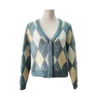Acrylic Sweater 2021 Wholesale Customized Acrylic Chenille Cardigan Argyle Sweater