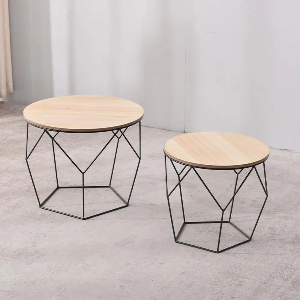 wholesale detachable round modern metal tray gold wire coffee table saving space end side storage coffee tables