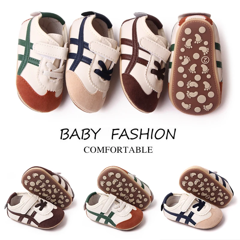 Color Matching Striped Soft Sole Anti-slip and Wear-resistant Casual Sports Baby Shoes factory