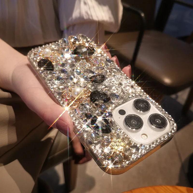 Luxury Rhinestone Covers For iPhone 15 14 13 12 11 Pro Max Bling Diamond Crystal Sparkly Mobile Phone Case For Samsung S24 S23