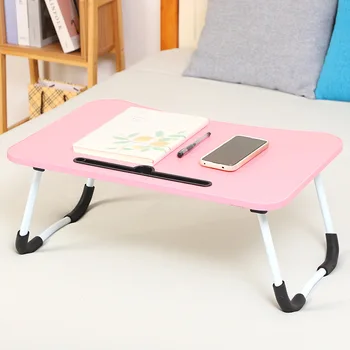 Multifunctional black pink small bed folding bedside table wooden portable foldable laptop table