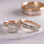 Wedding Set Luxury 3pcs Rose Gold Plated Twist Engagement Ring Square Zircon Wedding Ring Set