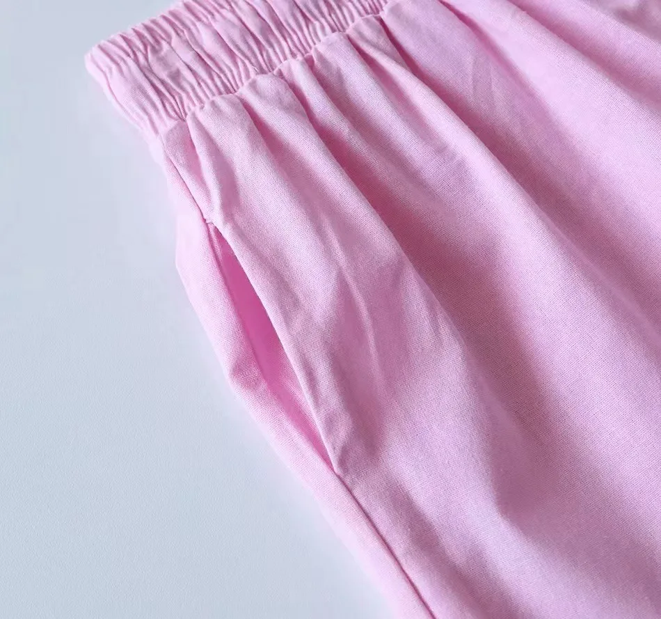 Women's Summer Casual Loose Cotton Linen Shirt Set Long Sleeve Blouse Top Coat Pocket and Straight Wide Leg Pant Home Wear supplier