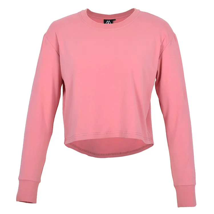 Pink Black Crop Top Fitted Hoodie Ladies Women'S T-Shirts Cotton Polyester Long Sleeve Custom T Shirt