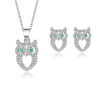 Wholesale Silver Owl Jewelry Set  925 Sterling Silver Animal Owl Necklace Earrings Set For Women