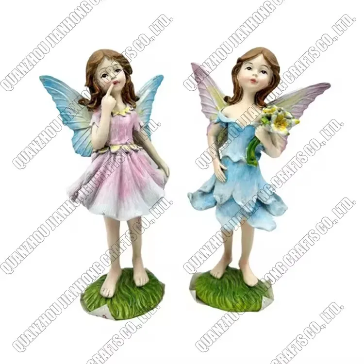 Fairy Cute Figurines Nautical Bronze Resin Sitting Garden Statue Angel with Solar Lights 