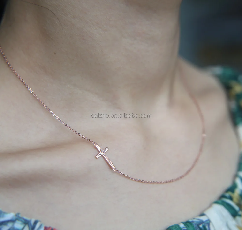 Sterling Silver Dainty Stunning Minimal Delicate Cross Sideway