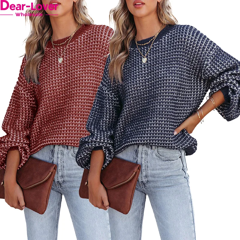Dear-Lover Odm Private Label High Quality Loose Knitted Drop Shoulder Puff Sleeve Oversize Sweater For Women