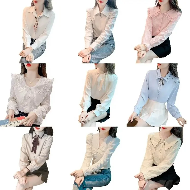 Wholesale of new women's shirts Simple long-sleeved blouses Plain color shirts Solid color plus size women's clothes