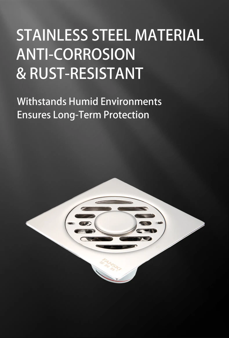 Modern Style Anti-Odor 4 Inch Stainless Steel Floor Traps Square Pattern Bathroom Shower Drains Tile Insert Strainer for Hotels details
