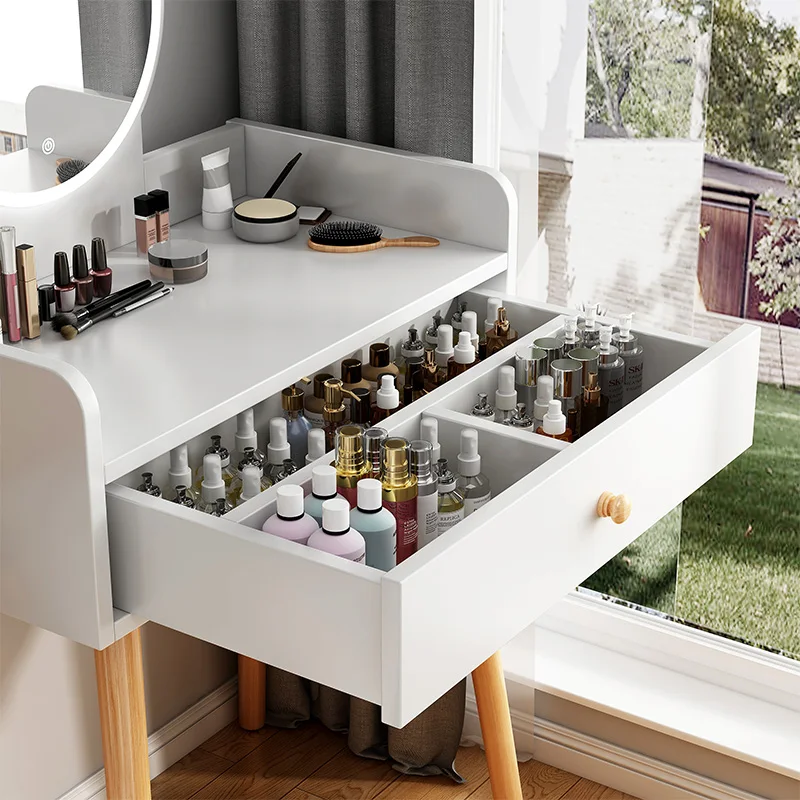 Modern Portable Wooden Cheap Dressing Table for Bedroom Makeup Vanities with Mirror and Drawers