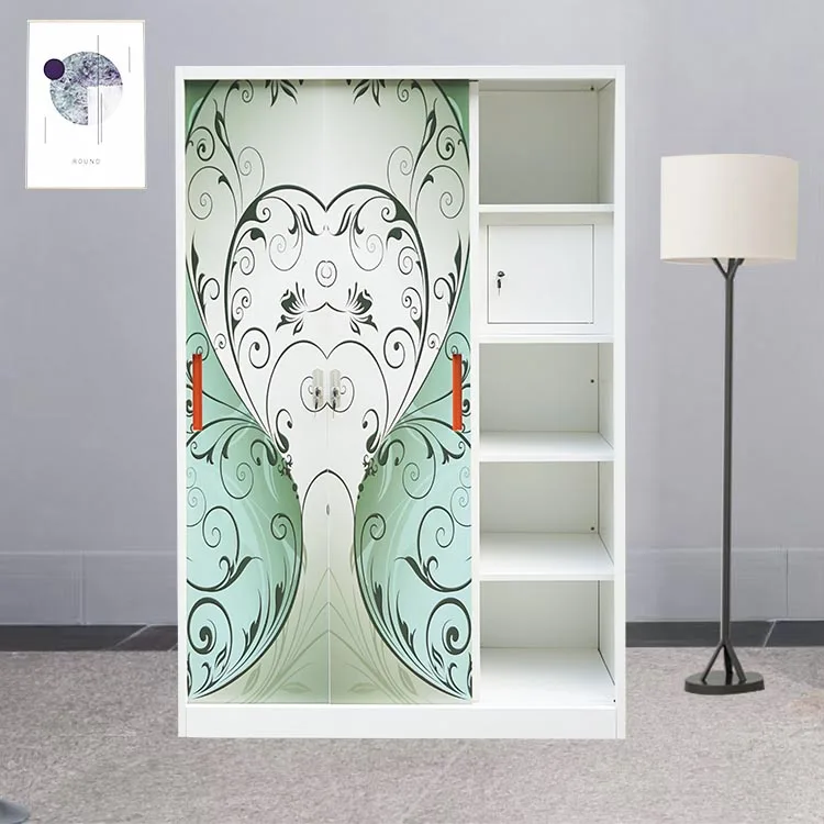 Digital Printed Steel Sliding Door 3-Door Wardrobe with Metal Mirror Flower Printed Almirah at an Affordab