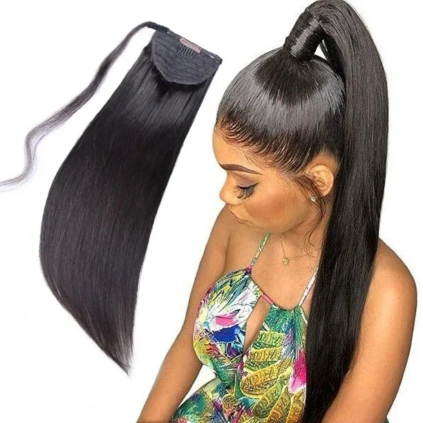 Raw Brazilian Human Hair Wrap Around Long Silky Straight Hair Ponytail Hair  Extensions Wholesale Drawstring Clip In Ponytail - Buy Ponytail Hair  Extensions,Silky Straight Hair,Clip In Ponytail Product on 